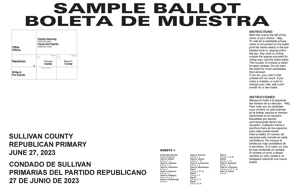 Sample Ballots for Elections Sullivan County NY